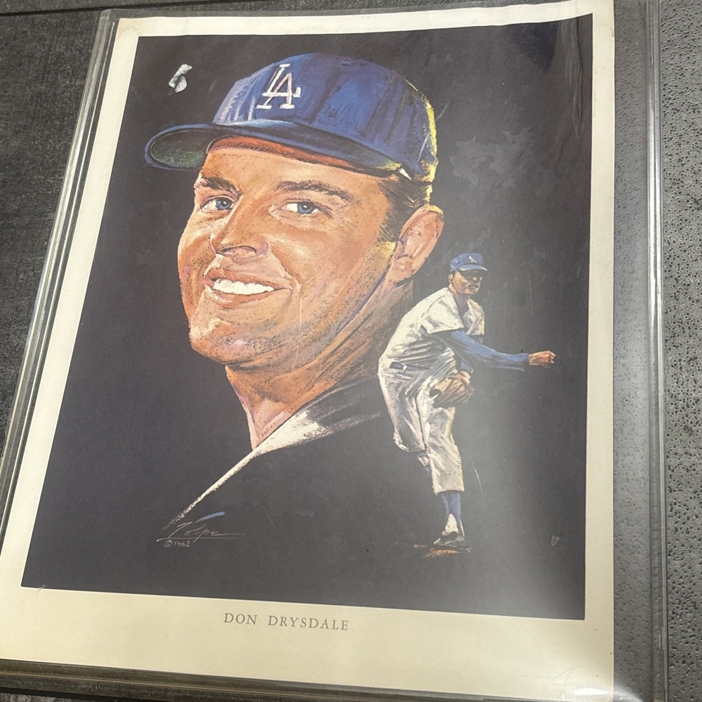 1962 Don Drysdale  L.A. Dodgers "Volpe"  8.5" x 11" Union76 Print Plastic Sleeve